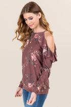 Gusb Reese Terry Cold Shoulder Ruffle Sweatshirt - Burgundy
