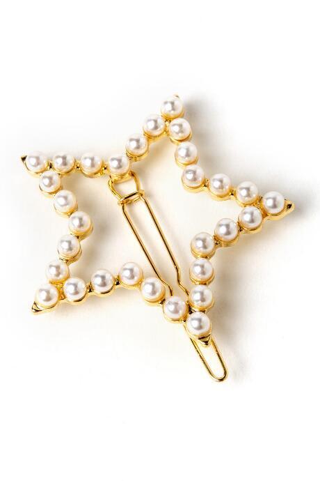 Francesca's Stella Pearl Lined Star Barrette - Pearl