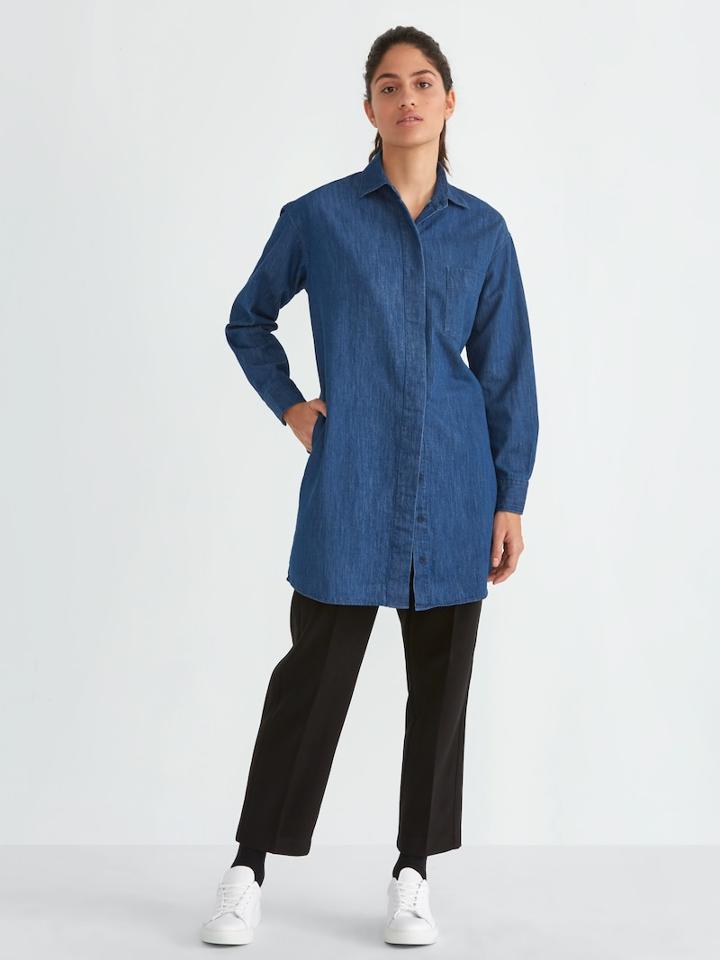 Frank + Oak Denim Shirtdress In Medium Blue