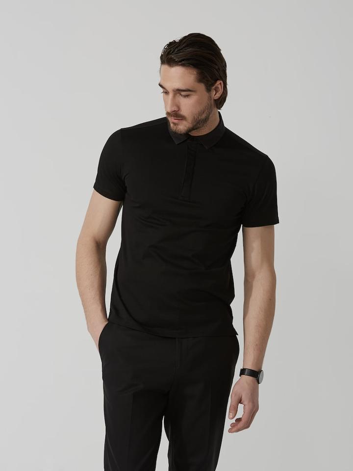 Frank + Oak Easy Wear Cotton Polo In True Black