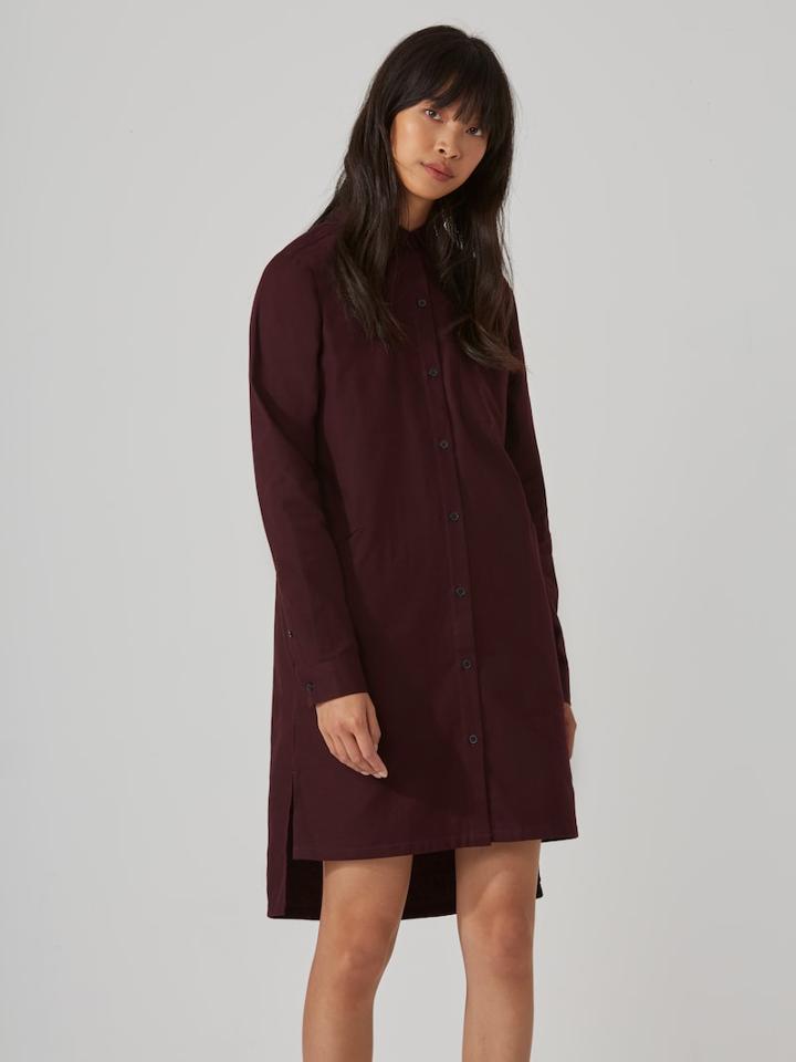 Frank + Oak Flannel Shirtdress In Deep Plum