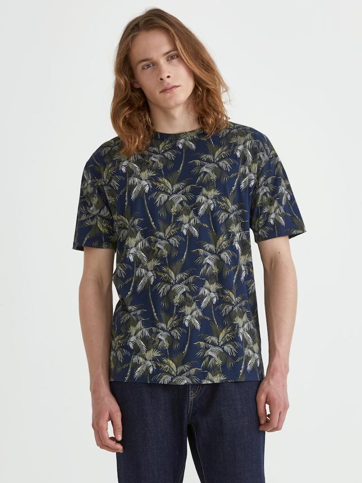 Frank + Oak Hawaiian Print Retro T-shirt In Dress Blues