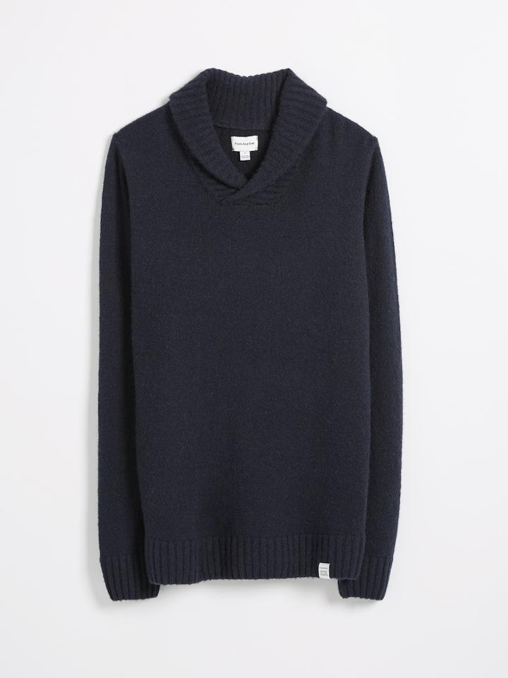 Frank + Oak The Nordique Multi-yarn Shawl Pullover Sweater - Blue Grey