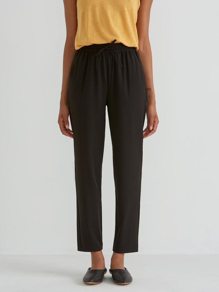Frank + Oak Pull On Satin Back Crepe Pant In True Black