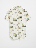 Frank + Oak Short-sleeved Printed Cotton Shirt - Dirty White