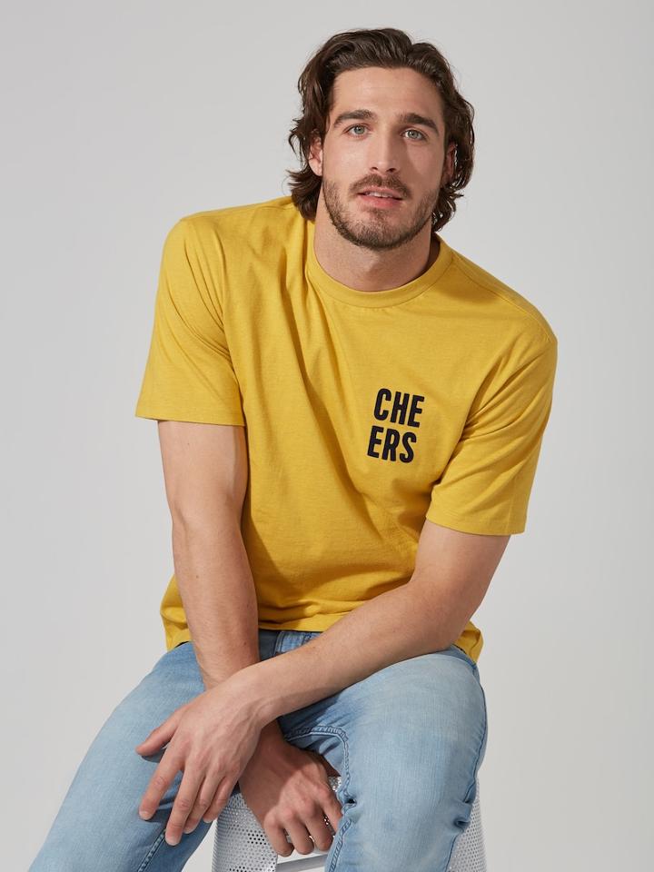 Frank + Oak Cotton Cheers T-shirt In Yellow