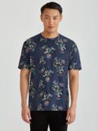 Frank + Oak Bold Floral All Over Print Jersey Crewneck In Navy