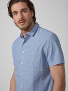 Frank + Oak Short-sleeved Cotton-linen Oxford Shirt In Federal Blue
