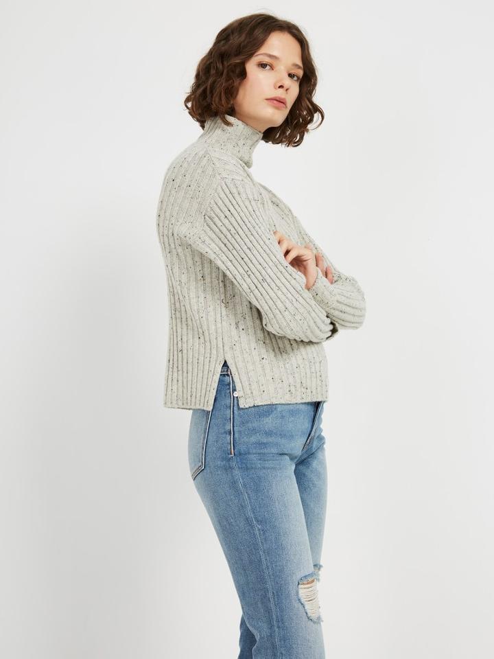 Frank + Oak Donegal Mock Neck Sweater In Light Beige Heather