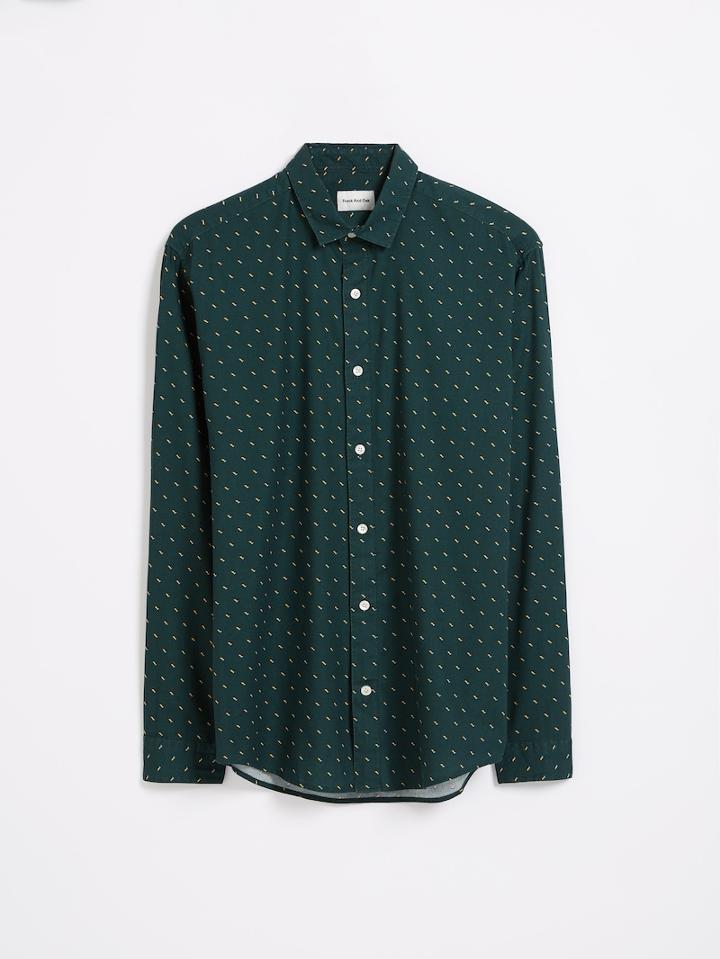 Frank + Oak Supersoft Cotton-blend V Print Shirt - Dark Green
