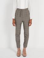 Frank + Oak Belted Pleated Plaid Pants - Grey Brown