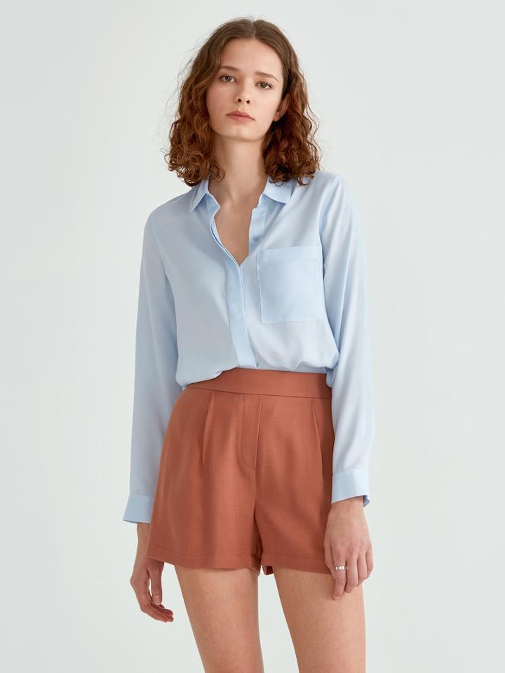 Frank + Oak Satin Crepe Blouse In Light Blue