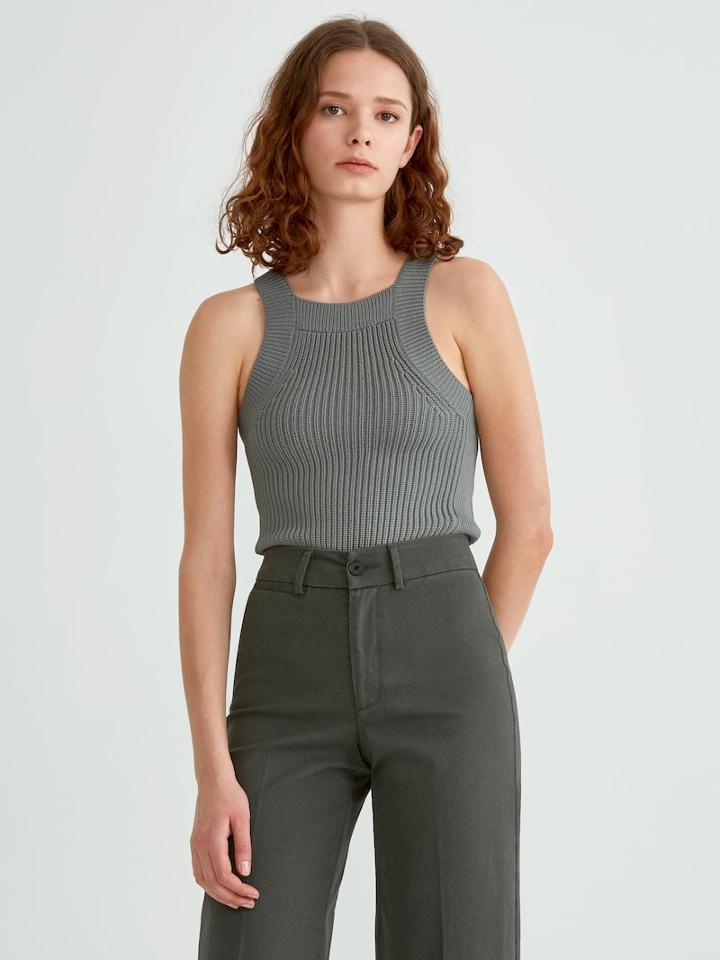 Frank + Oak Slim Fit Rib Sweater Tank In North Atlantic