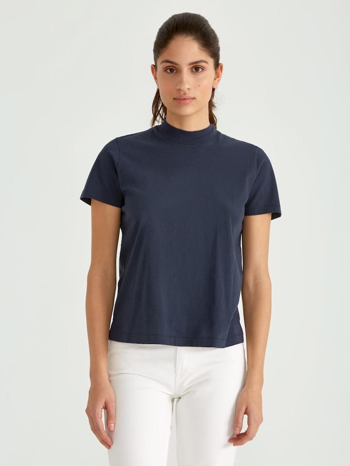 Frank + Oak Mock Neck Tee In Navy Blazer
