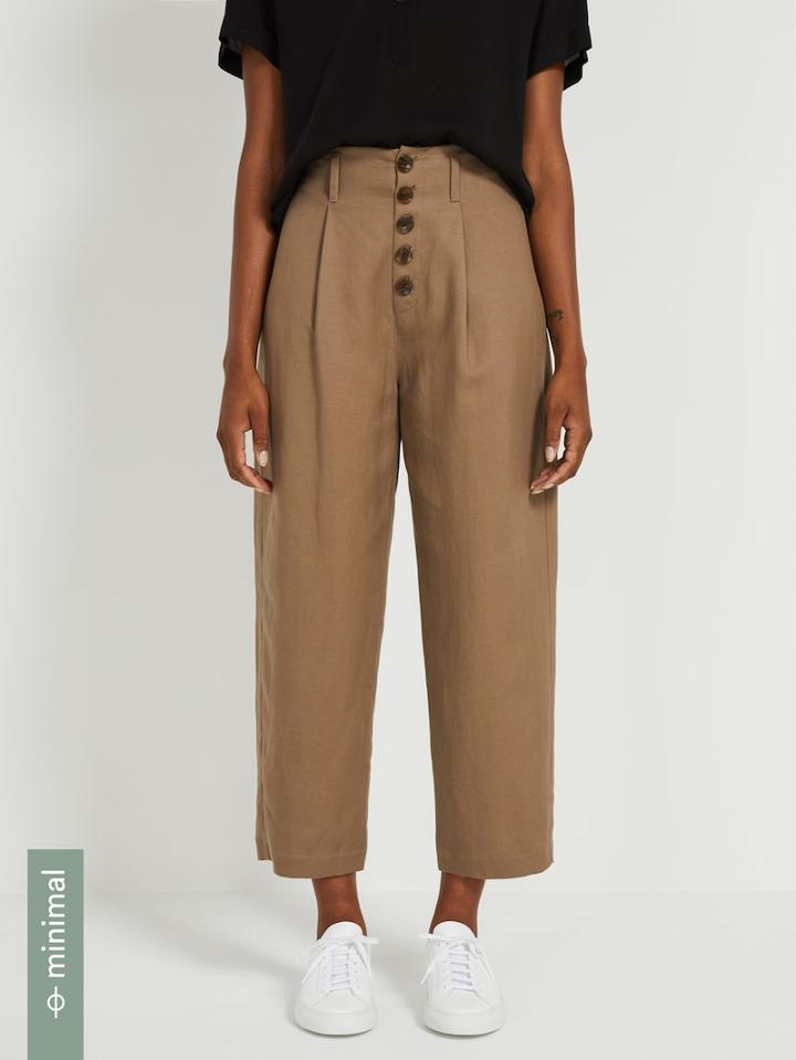 Frank + Oak Linen-tencel High-waisted Buttoned Pants - Pine Bark