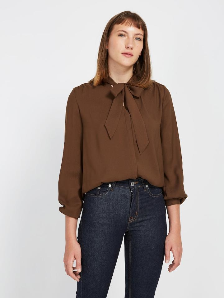 Frank + Oak Bow Blouse In Carafe