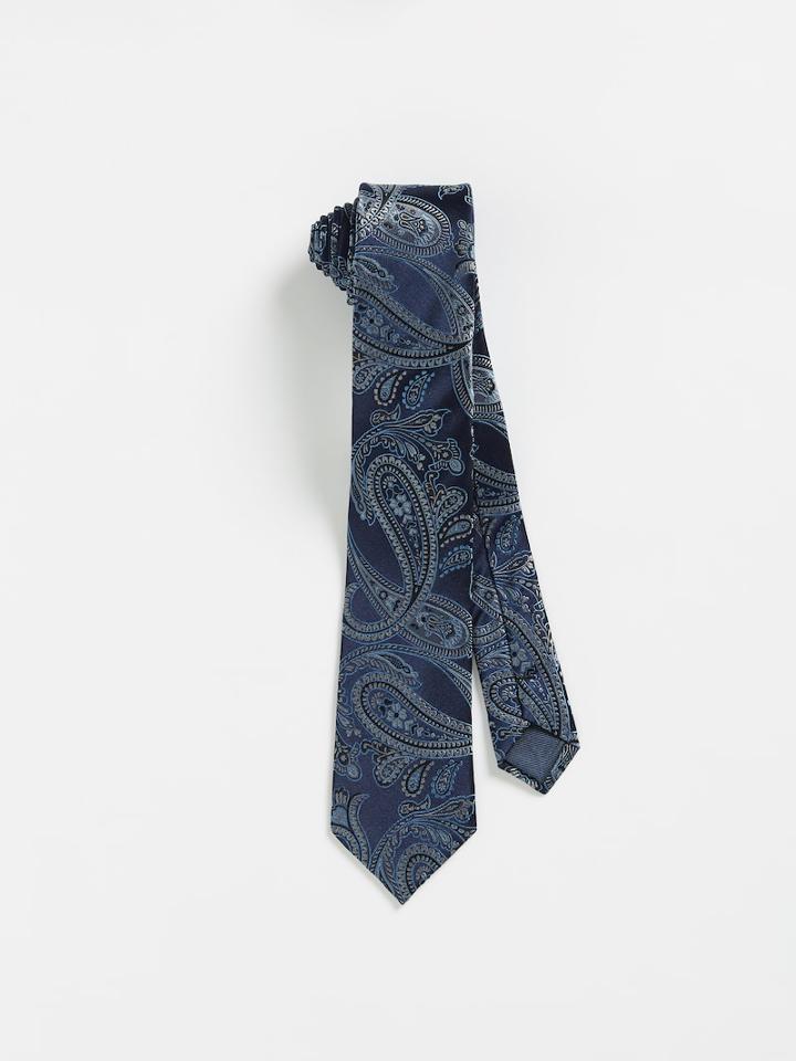 Frank + Oak Paisley Patterned Slim Tie - Navy