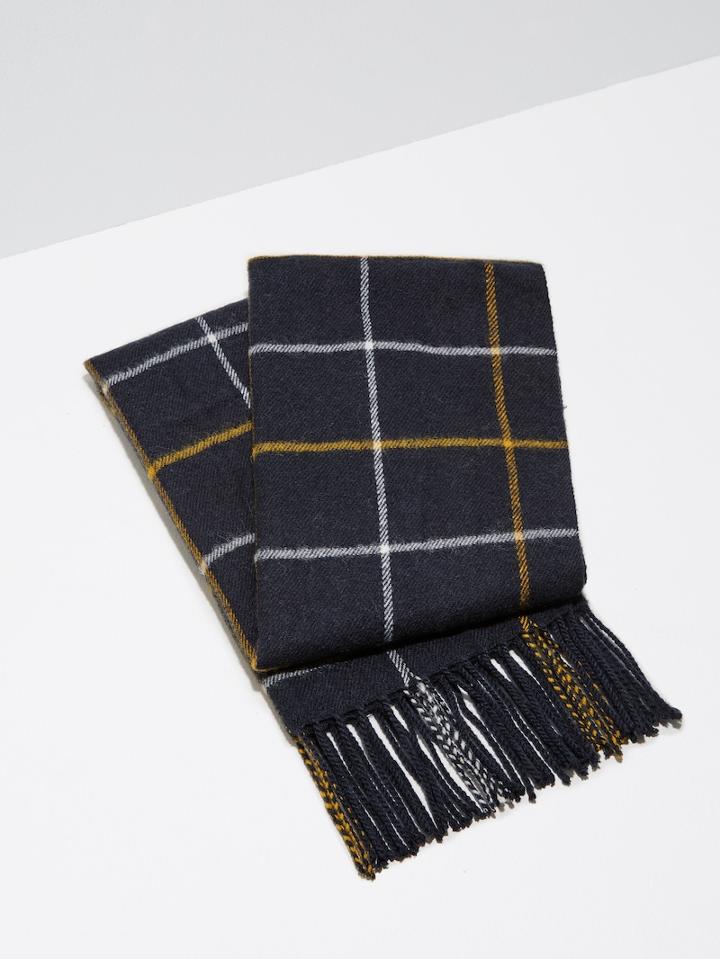 Frank + Oak Wool-blend Windowpane Scarf In Dark Sapphire