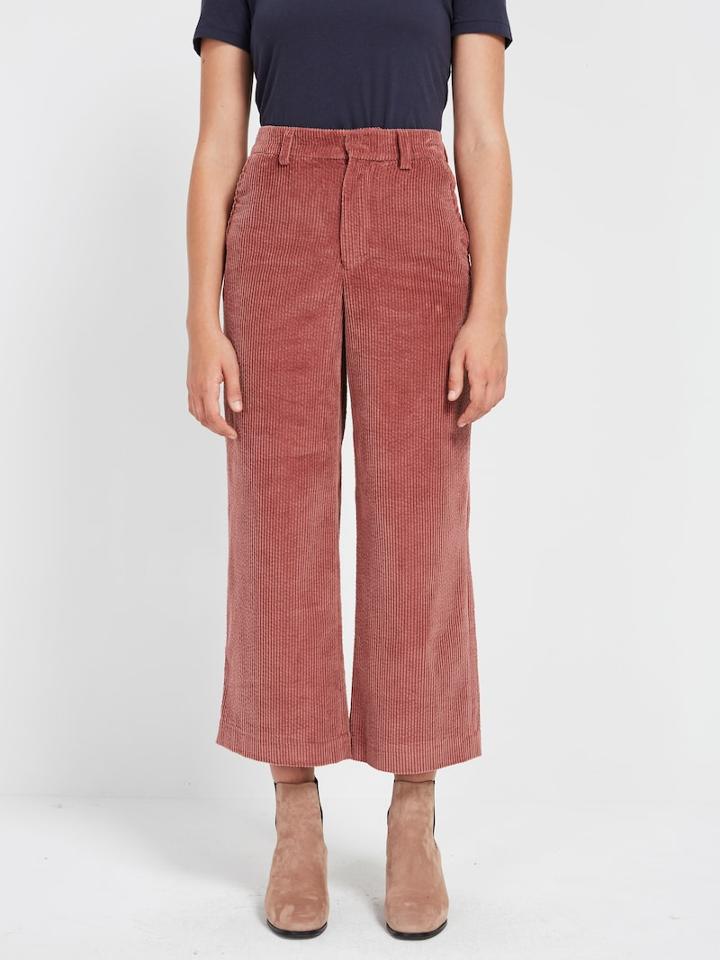 Frank + Oak Corduroy Cropped Wide Leg Pant In Pale Red