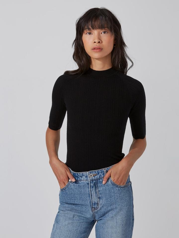 Frank + Oak Machine-washable Merino Mockneck Sweater In Black
