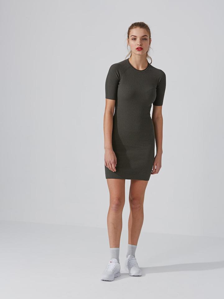 Frank + Oak The Dominique Ribbed-knit Dress In Dusty Olive