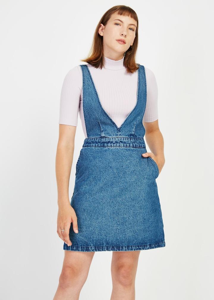 Frank + Oak Denim Pinafore In Medium Denim