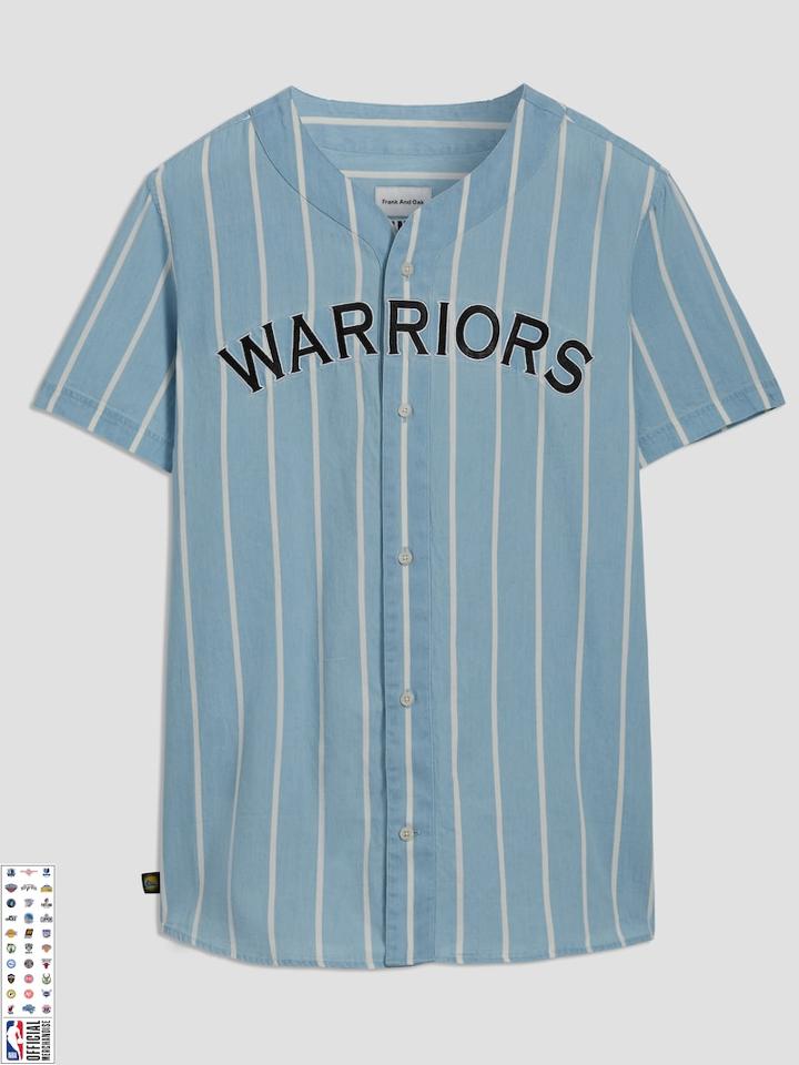 Frank + Oak Golden State Warriors Summer-denim Short-sleeve Shirt In Striped Indigo
