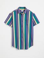 Frank + Oak Short-sleeved Cotton Shirt - Striped Alpine Green