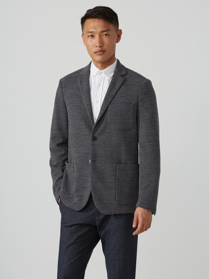Frank + Oak Wool-blend Ottoman-knit Blazer In Carbon Grey