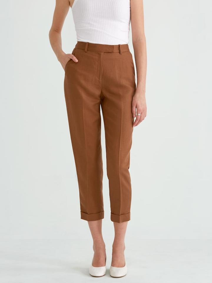 Frank + Oak Big Cuff Linen Blend Trouser In Aztec