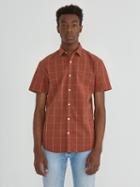 Frank + Oak Short-sleeve Seersucker Windowpane Shirt In Brown