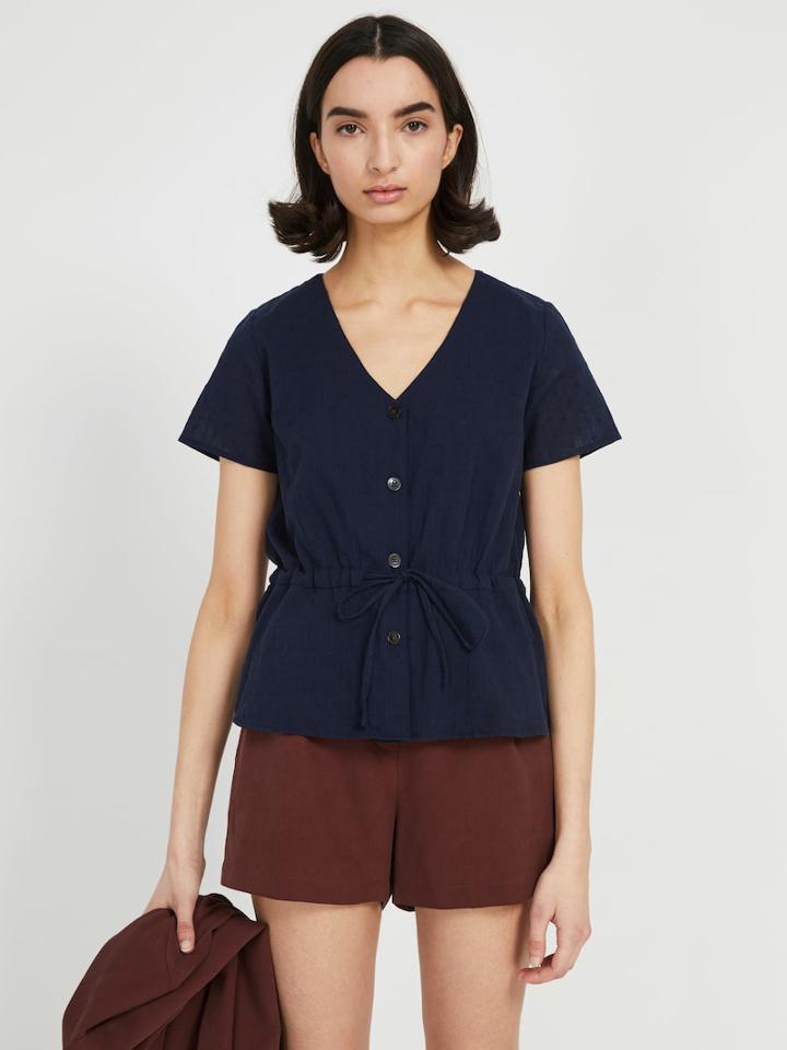 Frank + Oak Short-sleeved Peplum Blouse - Navy