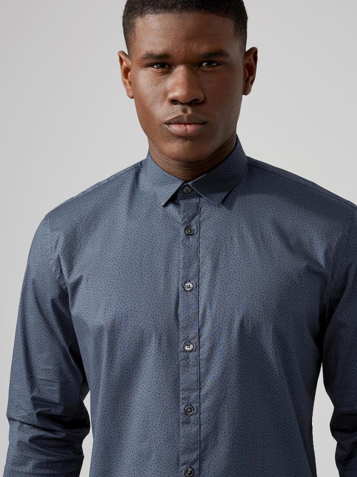 Frank + Oak Printed Stretch-poplin-cotton Shirt In Blue