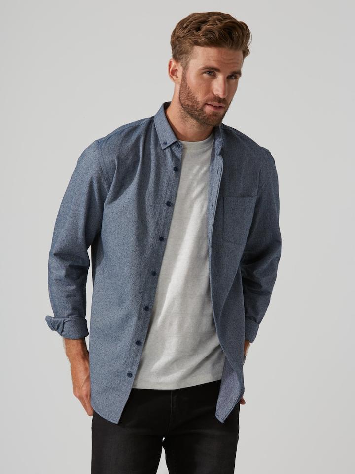 Frank + Oak Pill Texture Cotton-blend Shirt In Navy