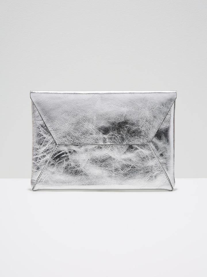 Frank + Oak The Teatro Leather Clutch In Silver