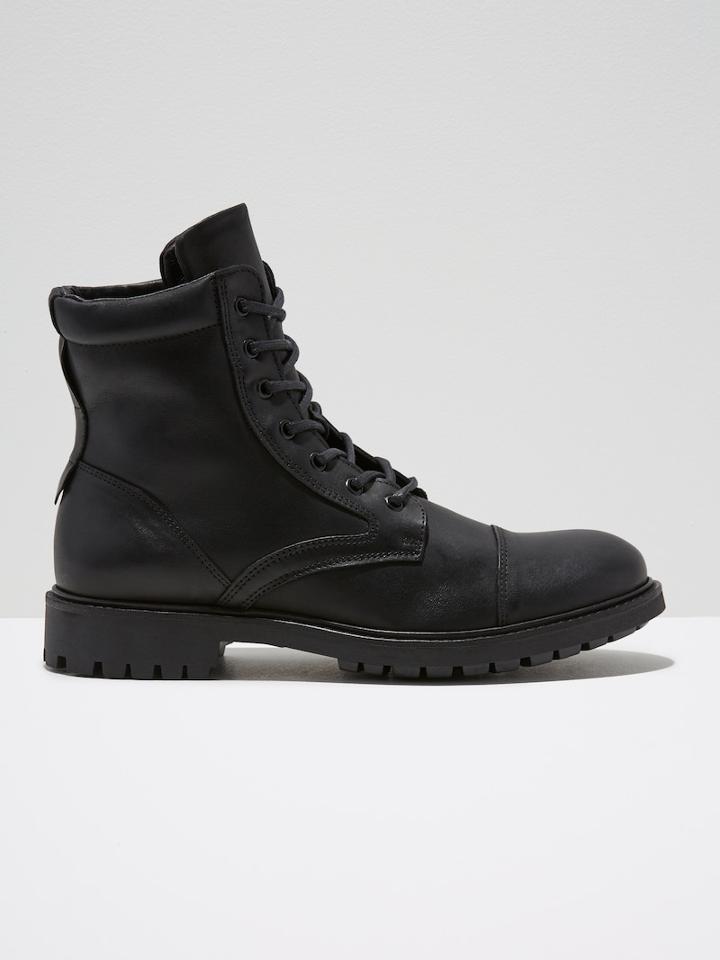 Frank + Oak Burnished Leather Combat Boot In Black