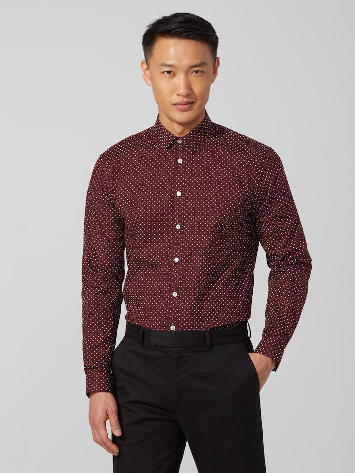 Frank + Oak The Andover Stretch Dress Shirt In Pindot Burgundy