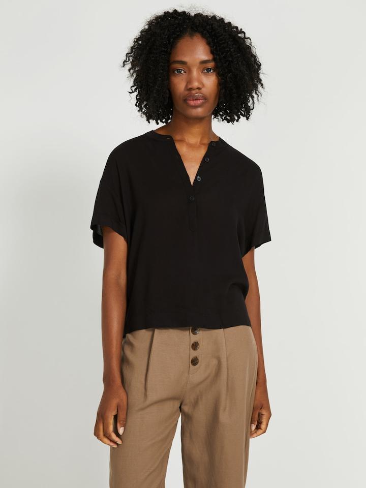 Frank + Oak Textured Viscose Button-up Tee - True Black