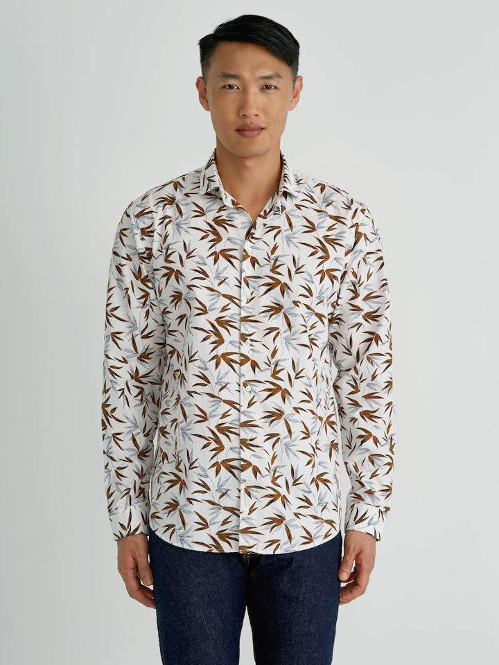 Frank + Oak Bamboo-print Poplin-cotton Shirt In White