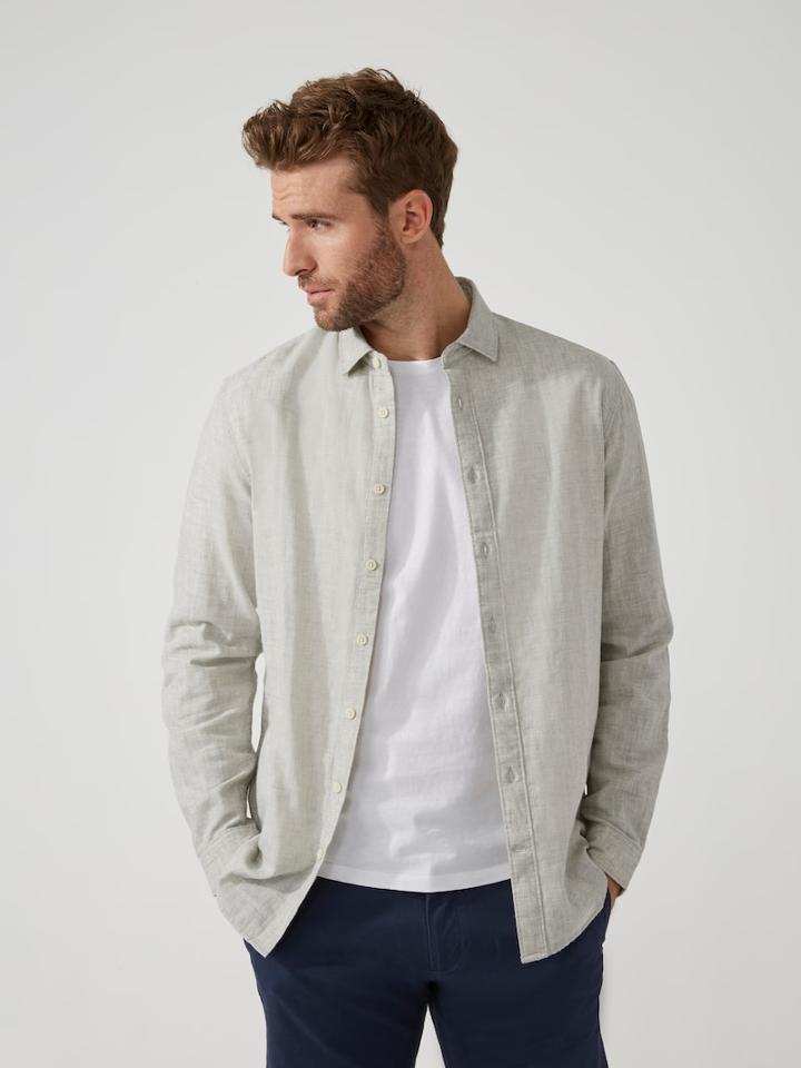 Frank + Oak Double Cloth Cotton Shirt In Light Grey Heather
