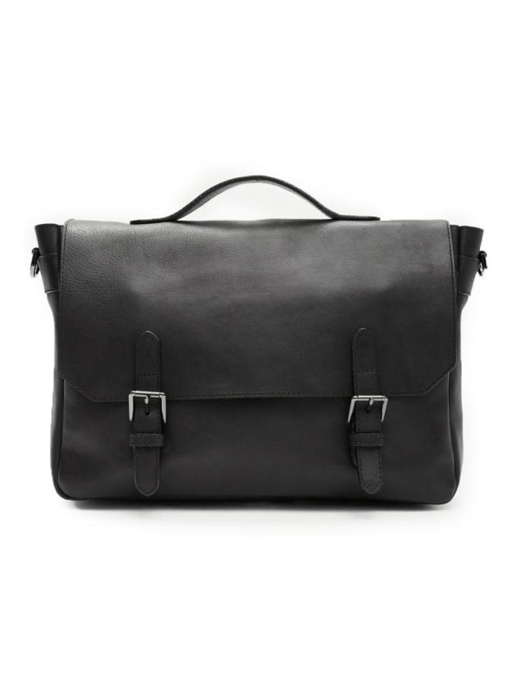 Frank + Oak Italian Leather Messenger In Black