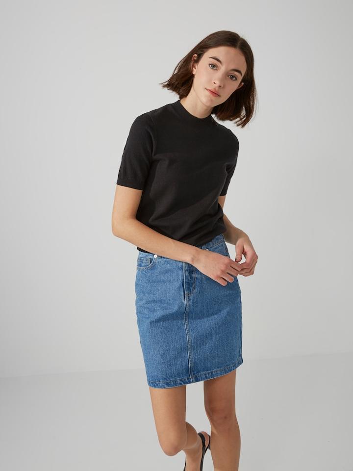 Frank + Oak Short-sleeve Cotton-blend Mockneck Sweater In True Black
