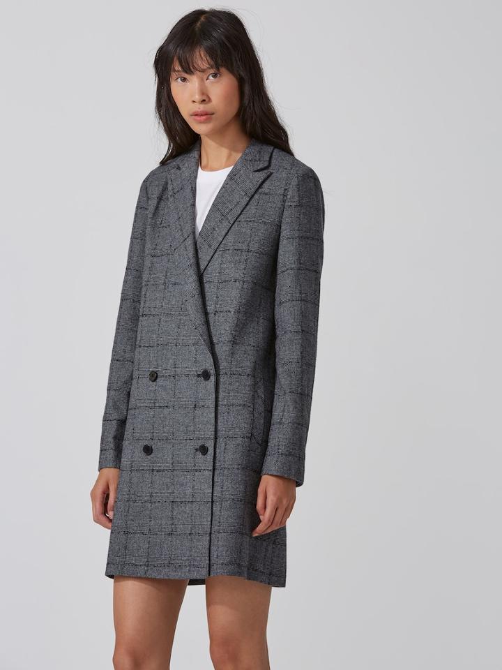 Frank + Oak Double-breasted Plaid Blazer In Grey