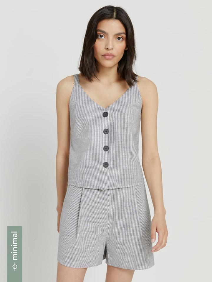 Frank + Oak Button-up Good Cotton Striped Cami In True Black