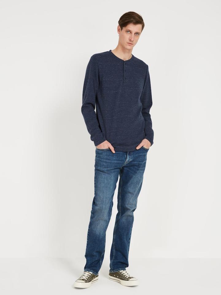 Frank + Oak Waffle Stitch Henley Crewneck - Navy