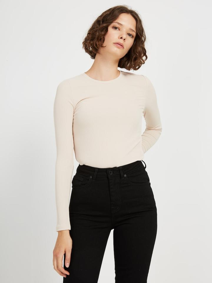 Frank + Oak Ribbed Long Sleeve Tee In Nude
