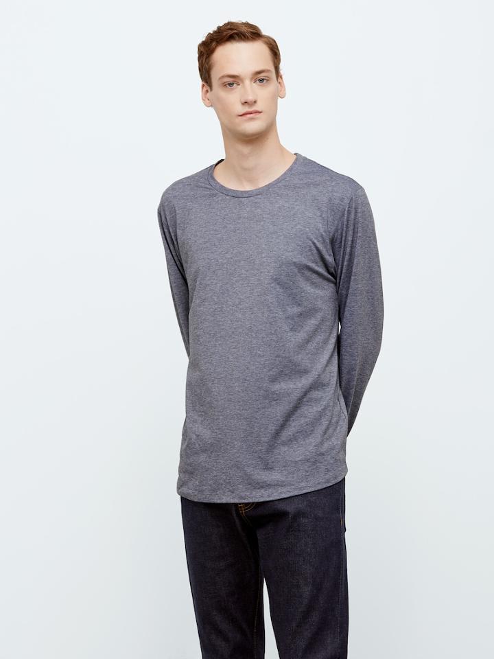 Frank + Oak State Concepts Drirelease Long-sleeve Loose-fit T-shirt In Grey Melange