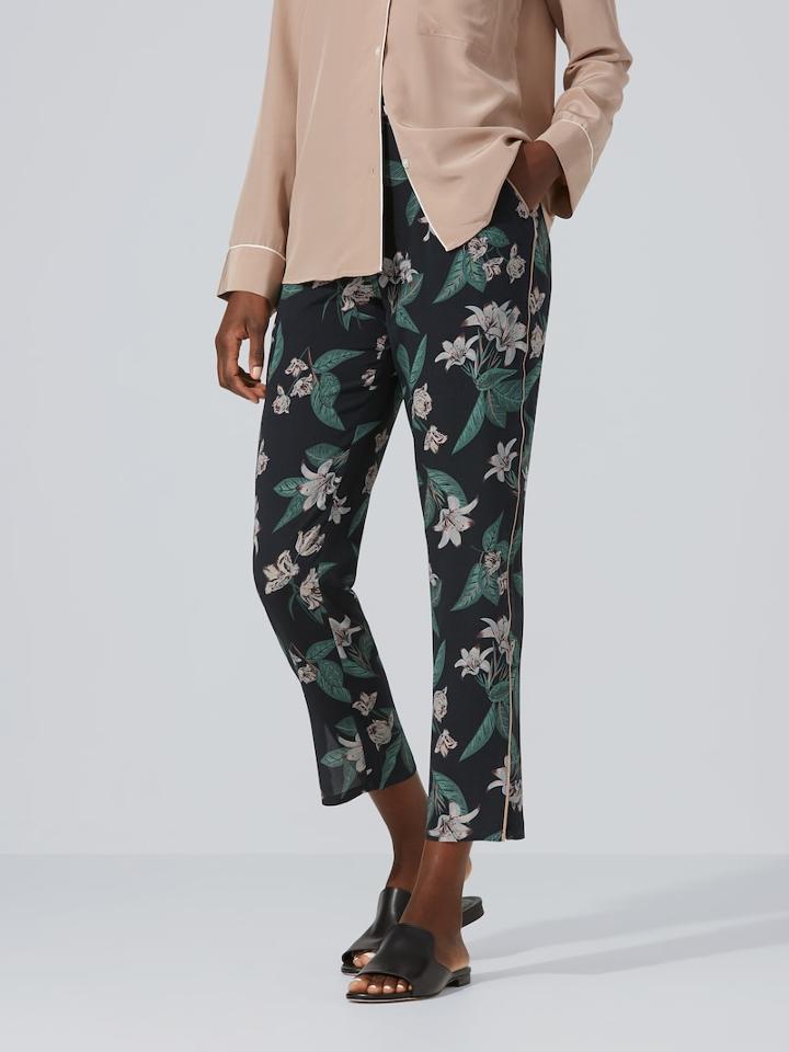 Frank + Oak Floral Pull-on Silk Pant In True Black