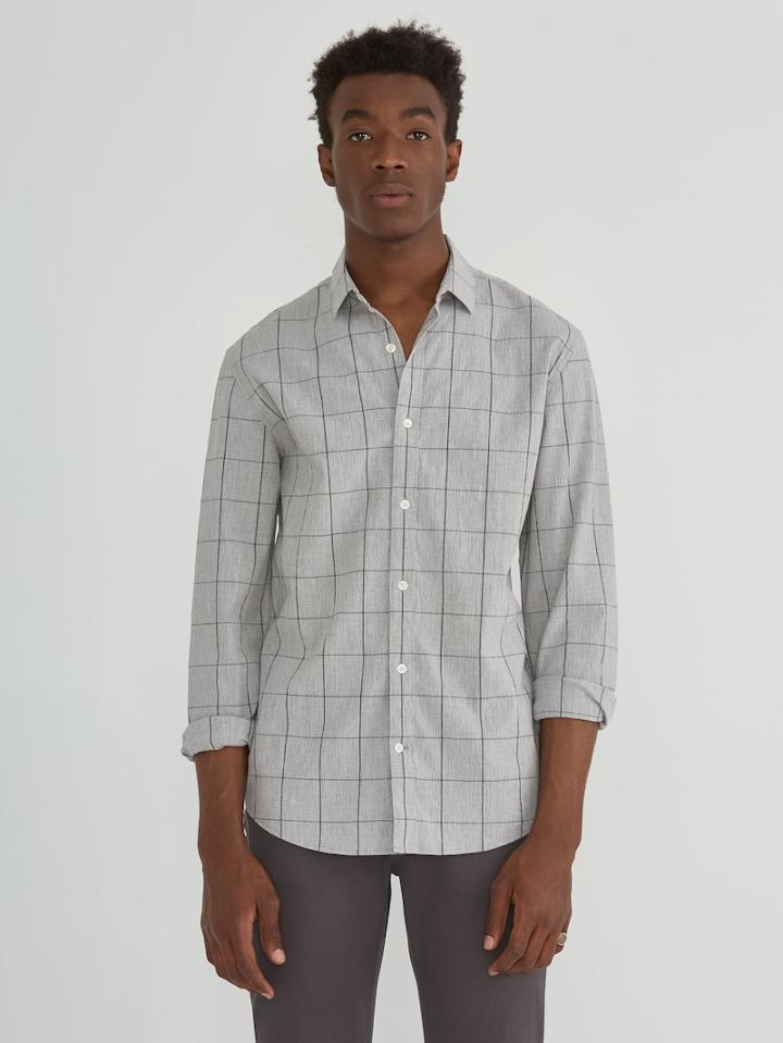 Frank + Oak Seersucker Windowpane Shirt In Light Grey Heather