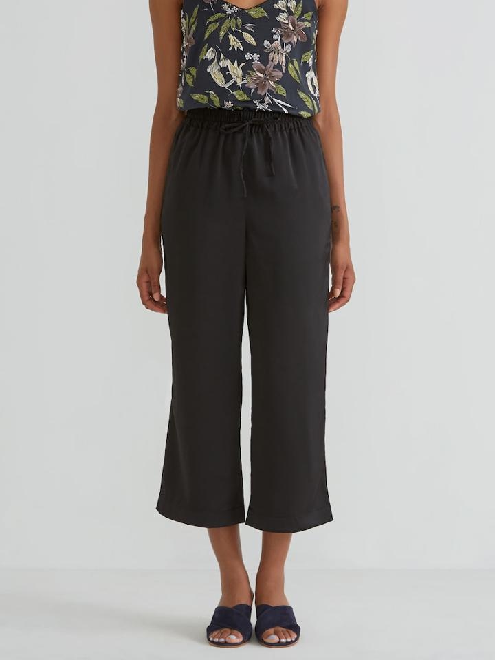 Frank + Oak Wide Leg Satin Pant In True Black